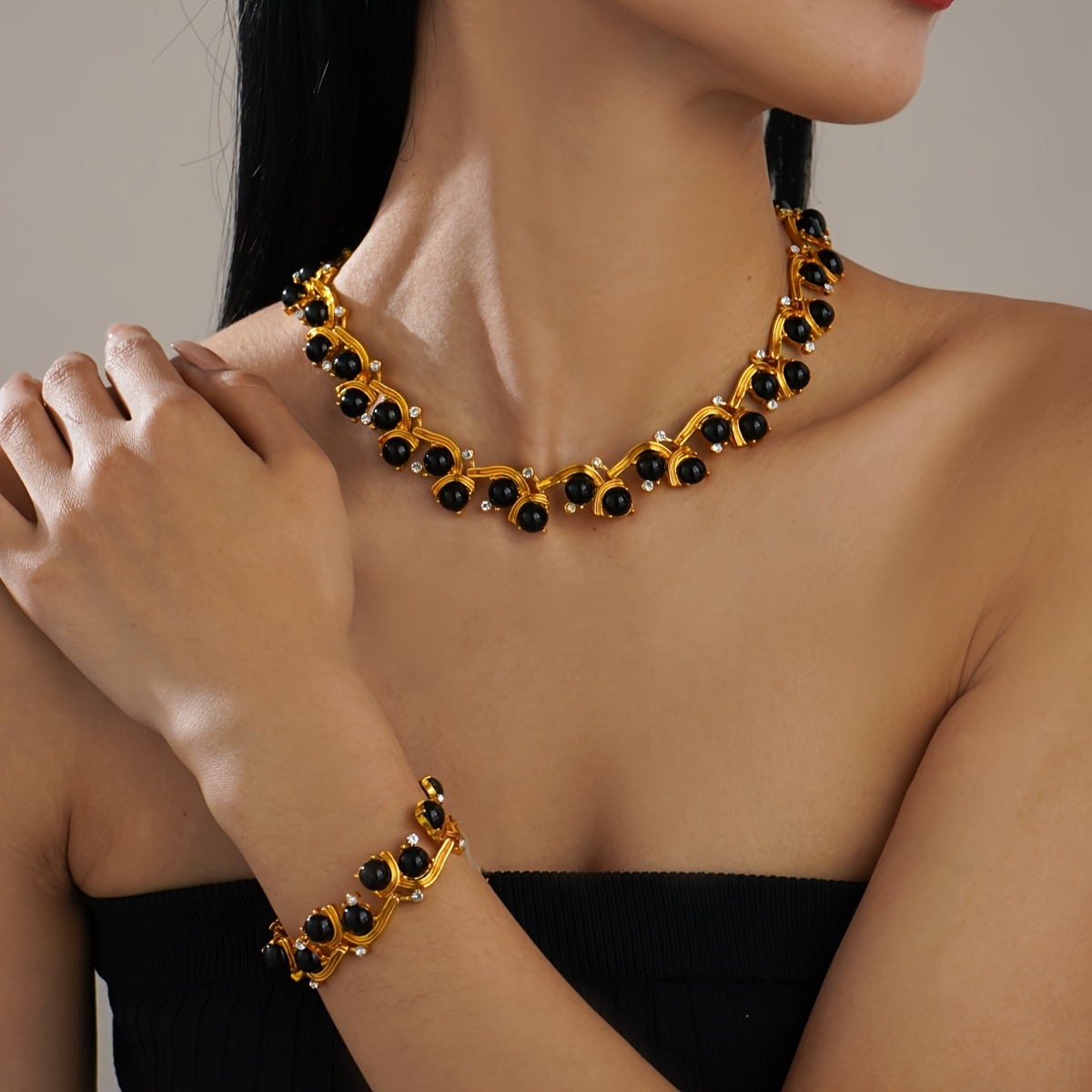 Women's Retro Style Necklace Set with Beads & Crystals